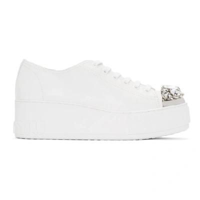 Miu Miu Swarovski Crystal Toe-cap Sneakers In White