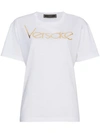 VERSACE metallic logo print short sleeve t shirt,A79798A20195212662048