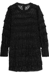 ISABEL MARANT WOMAN ACCA RUFFLED METALLIC FIL COUPÉ CHIFFON MINI DRESS BLACK,US 4772211930467456