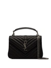 Saint Laurent College Medium Matelasse Lambskin V-flap Crossbody Bag In Black