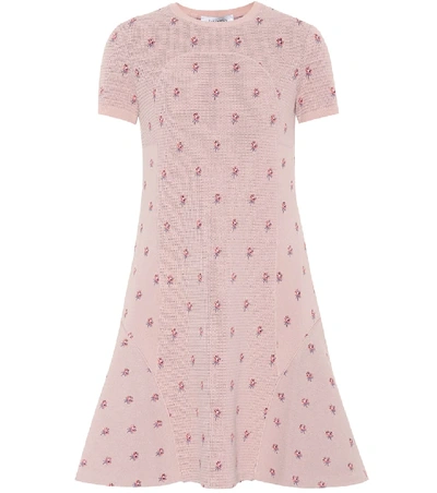 Valentino Crewneck Short-sleeve Rose-jacquard Fitted Dress In Pink