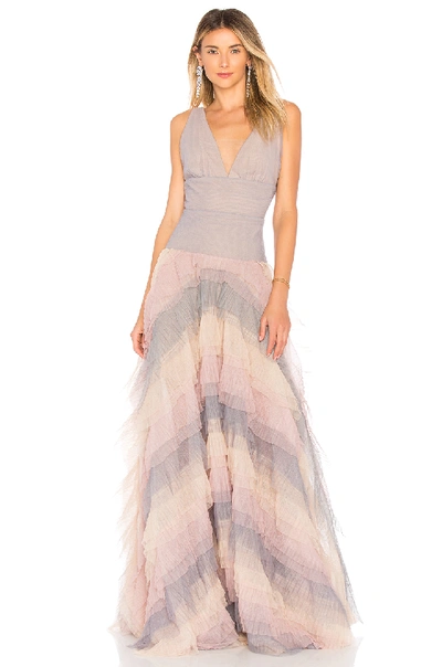 Bronx And Banco Amelia Tier Ruffle Gown In Multicolor