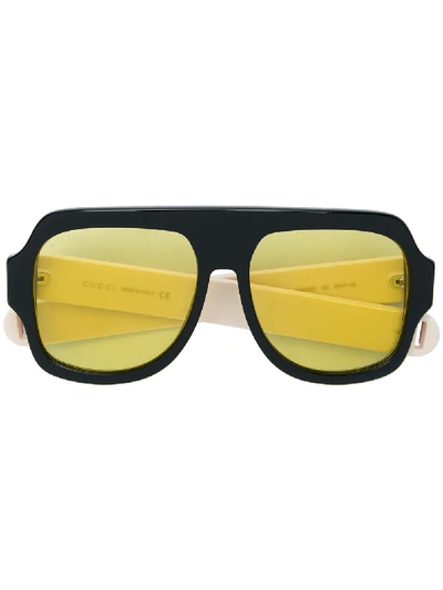 Gucci Black & Yellow Sport Sunglasses In 002 Bk/ylw