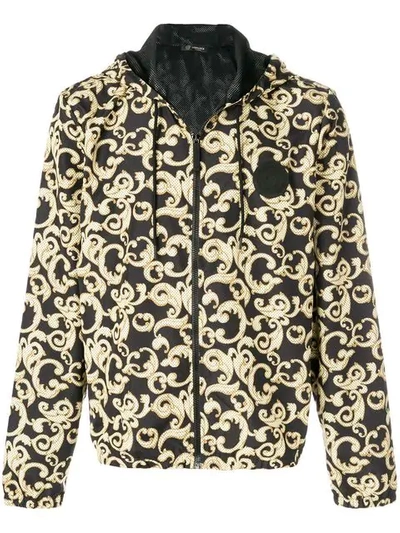 Versace Barocco Net Zip-front Jacket In Black/gold
