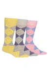 Polo Ralph Lauren Ralph Lauren Men's Socks, Dress Argyle Crew 3 Pack Socks In Yellow/ Grey/ Pink