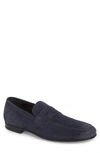 To Boot New York Alek Suede Penny Loafers In Space Blue