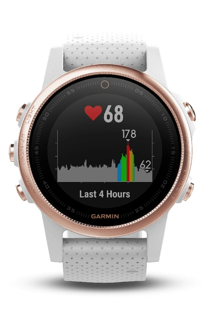 Garmin Fenix 5s Sapphire Multisport Gps Smart Tracker Silicone Strap Watch, 42mm In Sapphire Rose
