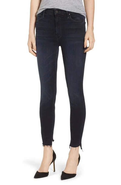 Mother The Stunner High Waist Fray Ankle Skinny Jeans In Blue-drk