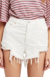 Free People Loving Good Vibrations Cotton Frayed Denim Shorts In Spring White