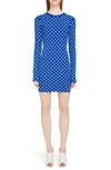 Givenchy Crewneck Long-sleeve Star Jacquard Fitted Mini Dress In Electric Blue