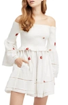 Free People Counting Daisies Embroidered Off-the-shoulder Mini Dress In Ivory Combo