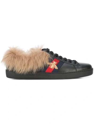 Gucci New Ace Shearling-lined Leather Trainers In Black