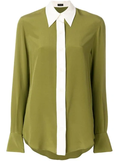 Joseph Garconne Point-collar Silk Crepe De Chine Shirt In Green