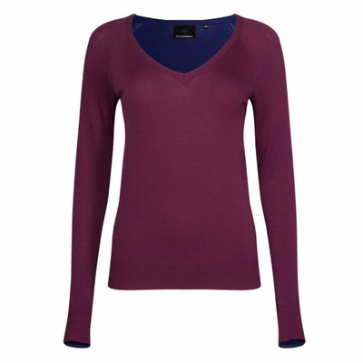 Ny Charisma Women's Navy & Wine Color Block V-neck Sweater In Red