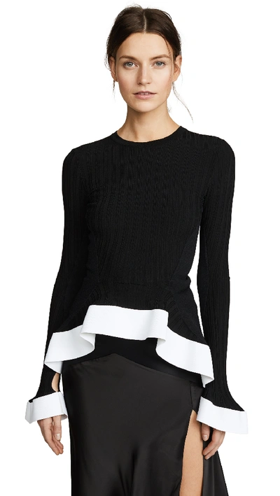 Esteban Cortazar Draped Ribbed Knit Top In Black