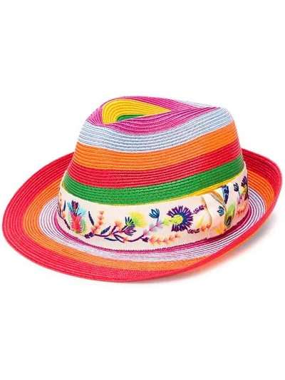 Etro Straw Effect Hat W/ Embroidered Hatband In Multicolour