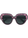 GUCCI GUCCI EYEWEAR CRYSTAL HEART EMBELLISHED OVERSIZED SUNGLASSES - BLACK,GG0308S12721968