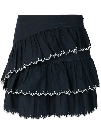 Ulla Johnson Ella Embroidered Ruffled Cotton-poplin Mini Skirt In Midnight Blue