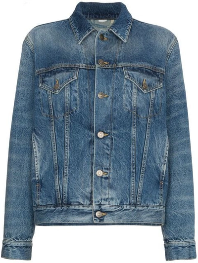 Gucci Oversized Embroidered Denim Jacket In Blue