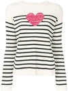 RED VALENTINO KNIT HEART STRIPED SWEATER,PR0KC1803RD12699809