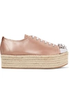 MIU MIU EMBELLISHED METAL-TRIMMED SATIN ESPADRILLE PLATFORM SNEAKERS