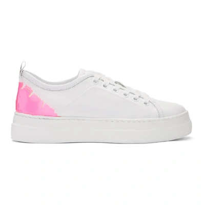 Msgm Leaf Lace -up Sneakers With Cup Sole In White/n On Pink