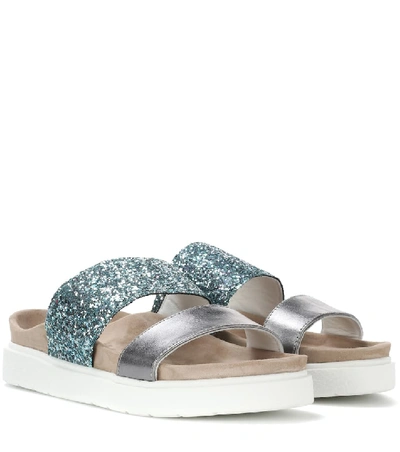 Inuikii Glitter And Leather Slides In Blue
