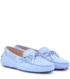 Tod's Gommino Embellished Suede Loafers In Blue