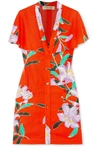 DIANE VON FURSTENBERG CAPE-EFFECT CUTOUT FLORAL-PRINT TWILL MINI DRESS