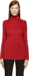 BALMAIN Red Buttoned Shoulder Sweater