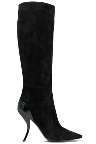Roger Vivier Woman Patent Leather-trimmed Suede Boots Black
