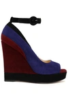 PAUL ANDREW WOMAN colour-BLOCK SUEDE WEDGE SANDALS ROYAL BLUE,GB 1071994536642155