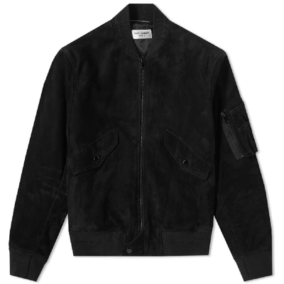 Saint Laurent Suede Ma-1 Bomber Jacket In Black