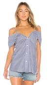 Theory Hartman Cold-shoulder Striped Cotton-poplin Top In Blue