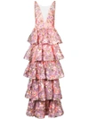 MARCHESA NOTTE TIERED FLORAL GOWN,N19G052112581100