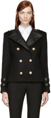 BALMAIN Black Wool & Leather Jacket