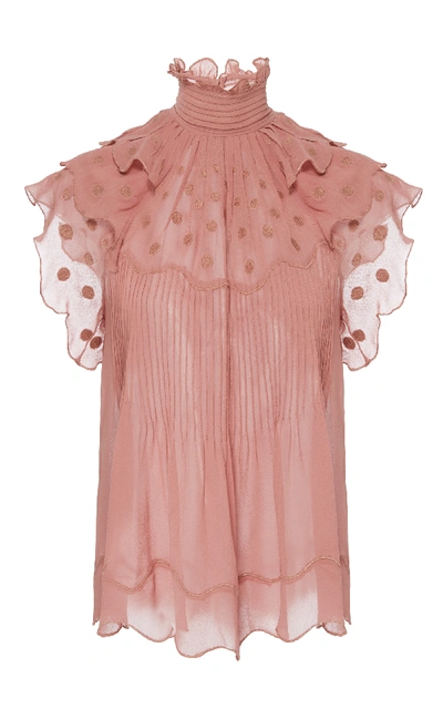 Ulla Johnson Darla Embroidered Silk-georgette Top In Pink