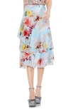 VINCE CAMUTO FADED BLOOMS TIERED RUFFLE SKIRT,9128409