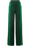 VALENTINO BELTED STRIPED HAMMERED SATIN-JERSEY WIDE-LEG PANTS