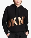 DKNY SPORT CROPPED FLEECE GRAPHIC HOODIE