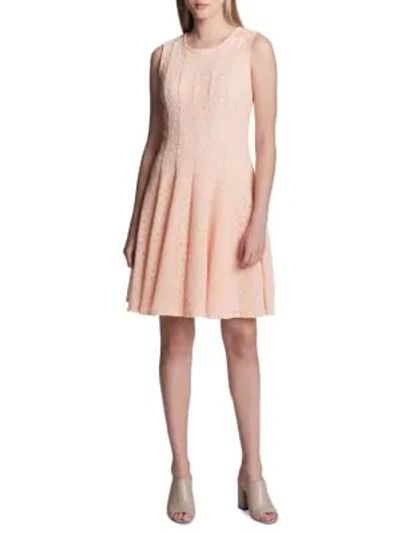 Calvin Klein Perforated Sleeveless Fit & Flare Dress In Nectar
