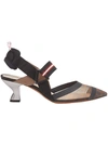 Fendi Colibri Runway Mesh Ff Slingback Pumps In Tobacco,black