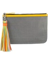 PIERRE HARDY PIERRE HARDY CHECKERED PRINT POUCH CLUTCH BAG WITH TASSEL DETAIL - BLACK