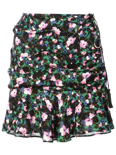 Veronica Beard Violet Painted Floral-print Ruched Mini Skirt In Navy/green/pink