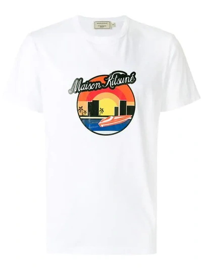 Maison Kitsuné Sunset-print Cotton-jersey T-shirt In White