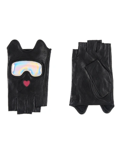 Karl Lagerfeld Ski Holiday Leather Fingerless Gloves In Black