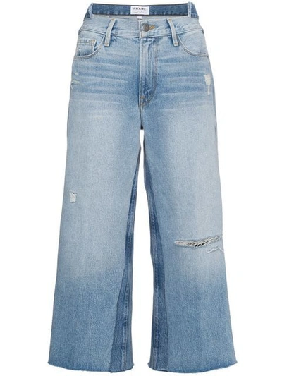 Frame Le Reconstructed Cropped Patchwork Jeans In Blue