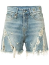 R13 Blue Denim Shredded Slouch Shorts
