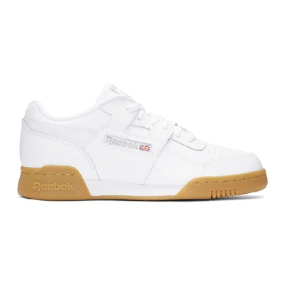 Reebok White Leather Workout Plus Sneakers In White/carbon/classic Red