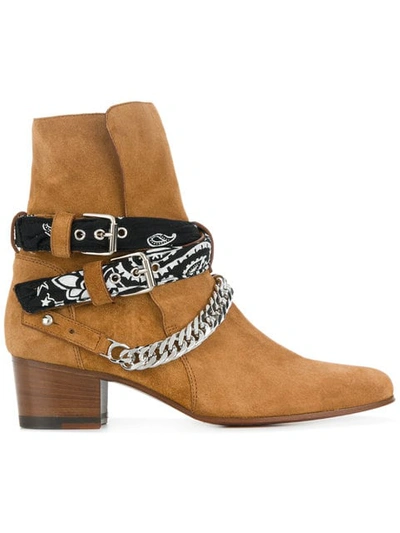 Amiri Chain-embellished Buckled Suede Ankle Boots In Brown